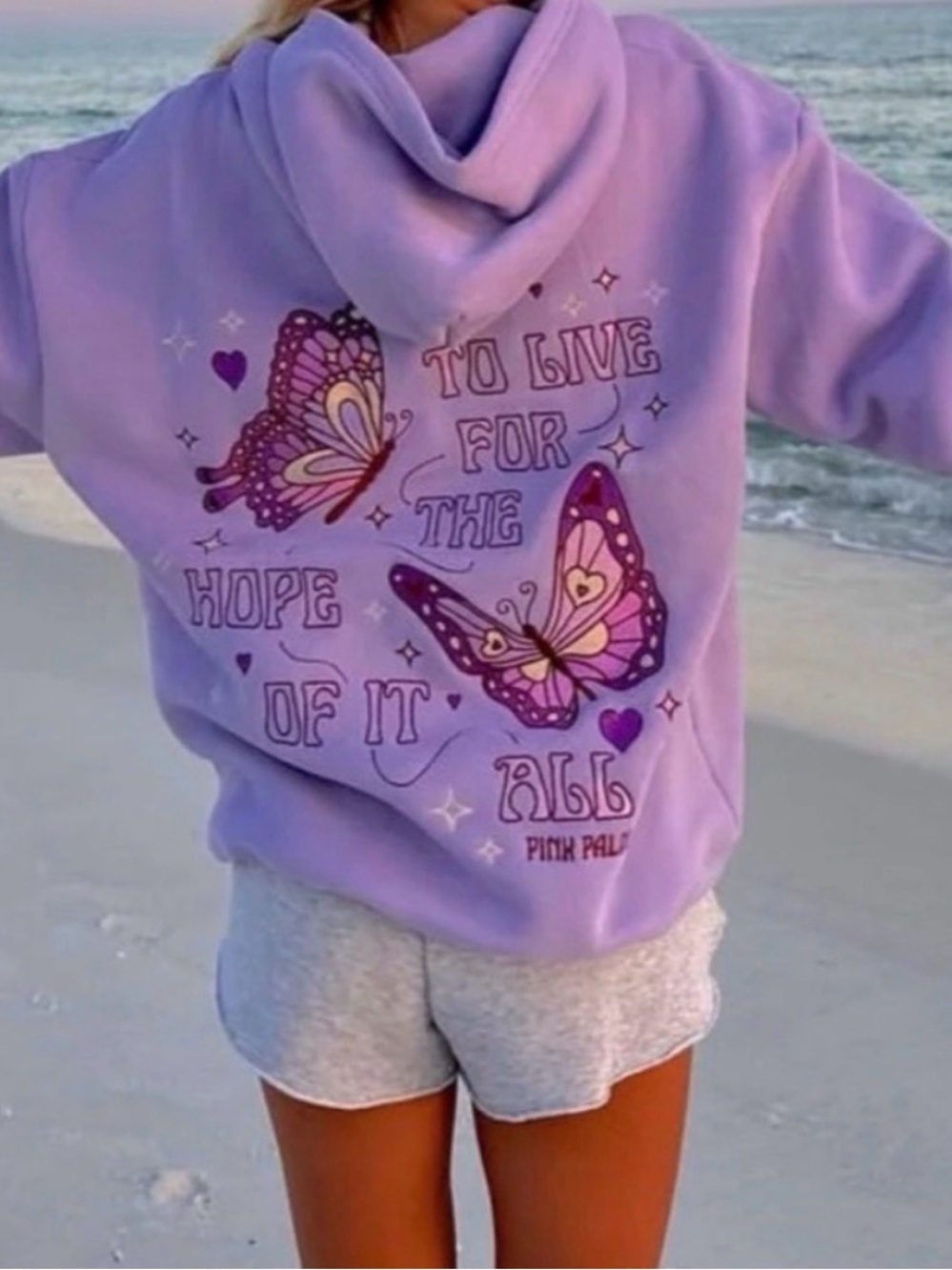 Pink Palm Puff Butterfly Lavender Purple Hope Hoodie Sweatshirt Top
